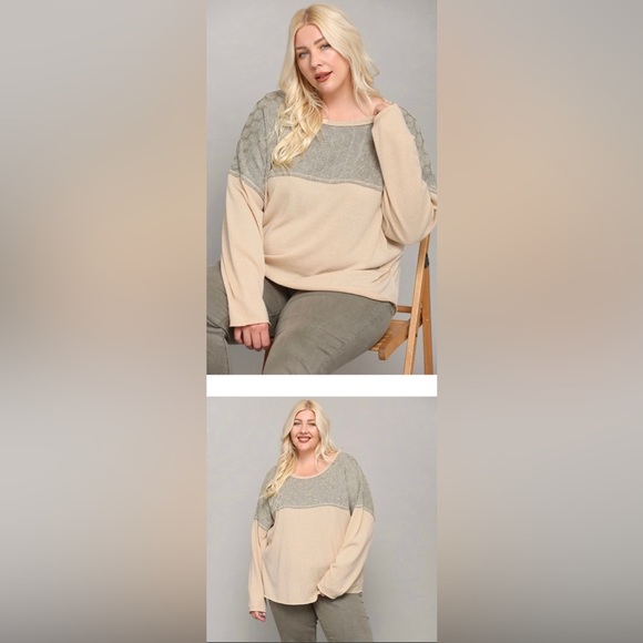 Dotted Contrast and Solid Knit Drop Shoulder - Picture 5 of 6